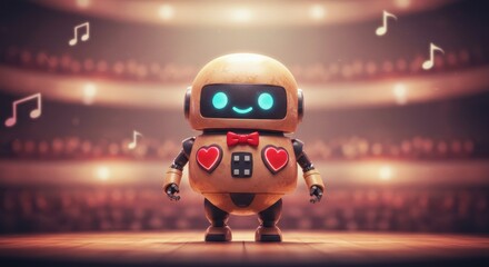 Charming Robot Musician: A Stage Debut in Warm, Vintage Style