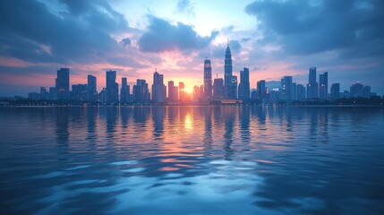 Obraz premium City skyline sunset reflection on water