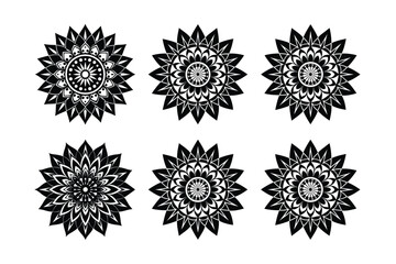 set of black and white flowers, Intricate Black Mandala Design Set - Elegant Floral Patterns
