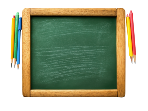 Isolated Green Chalkboard with Pencils