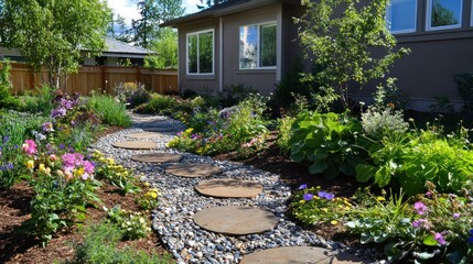 Obraz premium Stunning Garden Path Landscaping Design with Stone Walkway