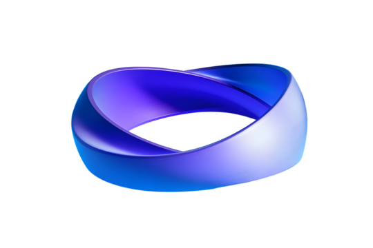 3D blue Moebius strip isolated on blue background.