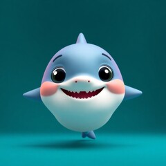 3d cute baby shark isolated on tosca background