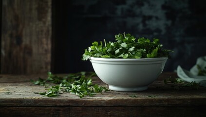 Fresh Cilantro in a Rustic Setting: A Culinary Delight