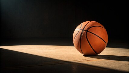 Fototapeta premium Basketball against orange wall with sharp shadow contrast