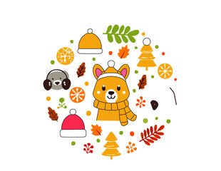 Obraz premium Cozy Winter Fox with Festive Elements