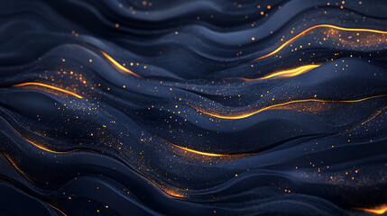 Dark Abstract Waves with Golden Glowing Particles for Elegant Designs