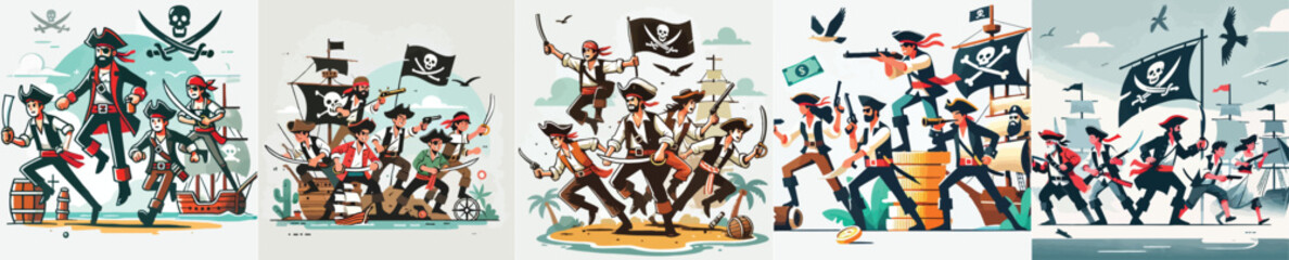 vector image of pirates in action