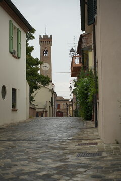 Cityscape with Civic Bell Tower in Santarcangelo di Romagna, Province of Rimini, Italy