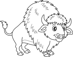 Bison cartoon line art for coloring book pages