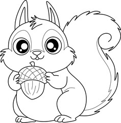 Squirrel cartoon line art for coloring book pages