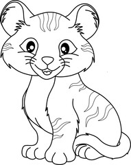 Tiger cartoon line art for coloring book pages