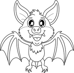 Vampire bat cartoon line art for coloring book pages