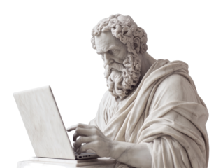 Isolated Sculpture Using Laptop