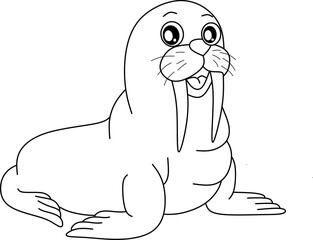 Walrus cartoon line art for coloring book pages
