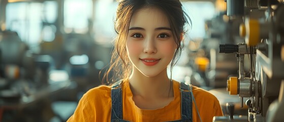 a seamstress working on a vibrant piece of fabric at a garment factory. worker sewing a cloth using machine at garment workplace, international women's day