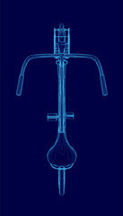 Blue image of a bicycle with a blue frame. The bike is shown from the side and the frame is shown in blue