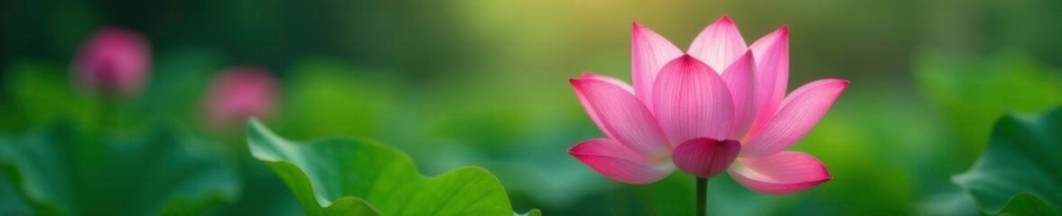 A delicate pink lotus blooms in the morning dew drops, delicate, morning, peaceful