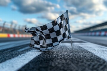 Checkered Flag on Race Track Finish Line
