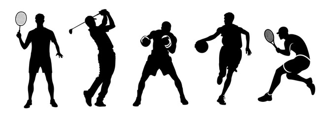 PNG Silhouettes of diverse sports players, element set on transparent background