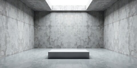 A Minimalist Concrete Room Featuring a Simple, Elevated Platform for Display Purposes
