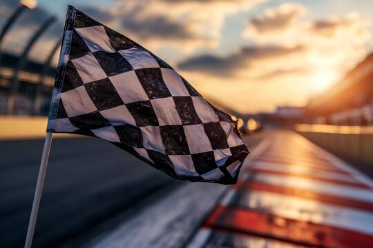 Checkered Flag Sunset Race Track Finish Line Photo