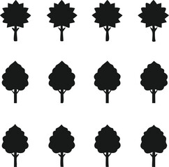 Nine Different Silhouettes of Trees for Design Elements
