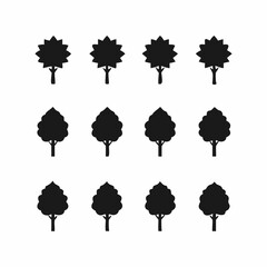 Nine Different Silhouettes of Trees for Design Elements
