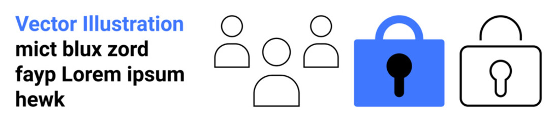 Simplistic line art of user icons and padlocks. Ideal for security, privacy, user management, data protection, online safety, account security, and user authentication concepts. Banner for landing