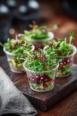 Mini salad cups filled with microgreens