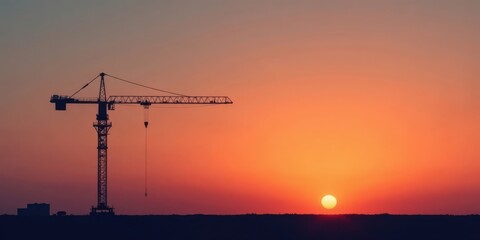 Fototapeta premium Construction Crane Silhouette at Sunset A Vibrant Scene of Industrial Strength and Serene Natural Beauty