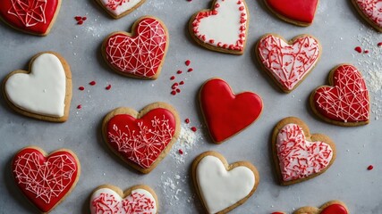 Fototapeta premium Festive Heart-Shaped Cookies for Valentine's Day
