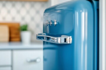 Stylish Blue Retro Refrigerator in Modern Kitchen