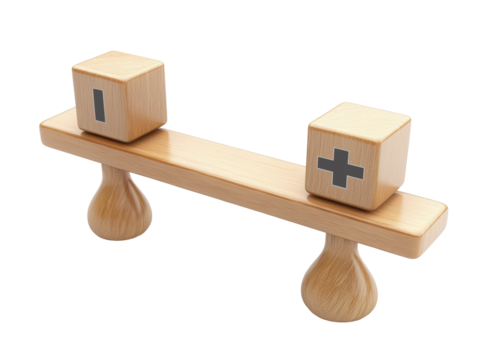 Isolated Wooden Balance Scale with Plus and Minus