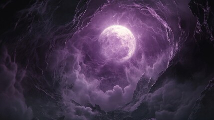 Mystical Purple Moon Amidst Enchanting Clouds