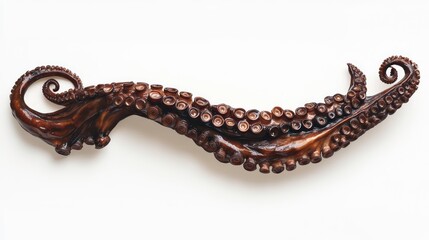 Obraz premium Cooked octopus tentacles with visible suckers, showing texture and detail, on a white background.