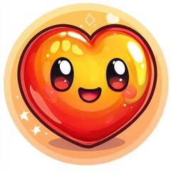 Fototapeta premium Happy heart cartoon, orange background, digital art, Valentine's use
