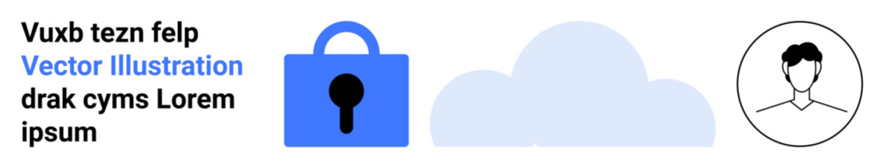Blue lock symbolizing security, cloud icon for cloud storage, user avatar representing a person. Ideal for tech websites, security, cloud services, user authentication, data protection, IT services
