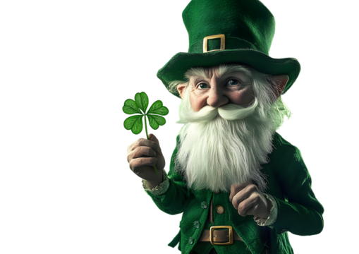 Leprechaun holding a shamrock for Saint Patrick\'s Day