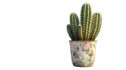 Cute cactus flower in pot on transparent background