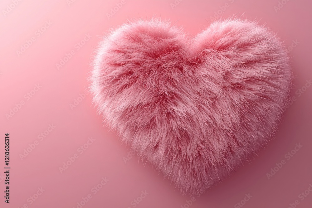 Wall mural fluffy pink heart on a soft gradient pink background generative ai