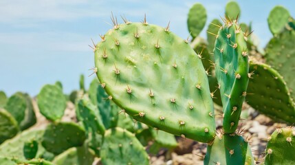 Macro shot of a spiky cactus leaf in desert landscape focused details and textures natural light