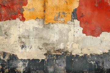 Fototapeta premium Colorful weathered wall with peeling paint showcasing layers of texture and vibrant colors in a urban setting