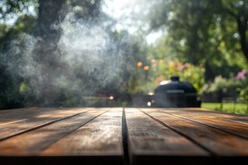Smoky Bbq Backyard Table Setting Summer Grill