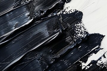 Many rough dark black smears of acrylic oil paint on flat surface. Detailed photo textured...