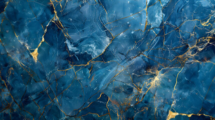 Fototapeta premium A tight shot of a blue marbled wall adorned with golden veins at its edges, generative ai