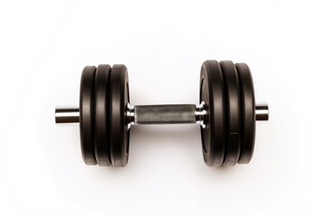 Heavy dumbbell on white background, showcasing its sleek design