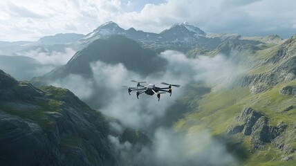 Fototapeta premium A drone is flying on a cloudy mountains
