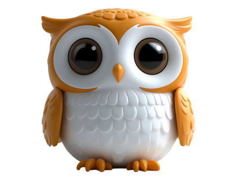 Short fat owl 3D icon - transparent image, png.