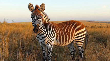 Naklejka premium A zebra in its natural habitat with bold focus on its iconic black and white stripes.